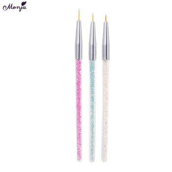 

Monja 3 Pcs/Set Nail Art Rhinestone Handle French Liner Lines Stripes Brush Kit Flower Design Drawing Painting Pen Manicure Tool