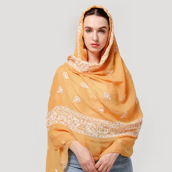 

Ethnic Wind Women Scarf Luxury Cotton Linen Scarves Embroidery Cashew Pattern Pashmina Cape Solid Islam Muslim Head Scarf Shawls