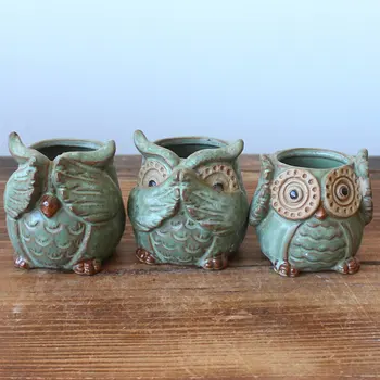 

Cartoon Owl-shaped Flower Pot For Succulents Plants Ceramic Small Mini Home Office Garden Fleshy Plants Terrarium Decorations