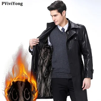 

PViviYong 2019 new arrival winter high quality real leather jacket , thicked liner dust coat men regular parka plus-size M-5XL