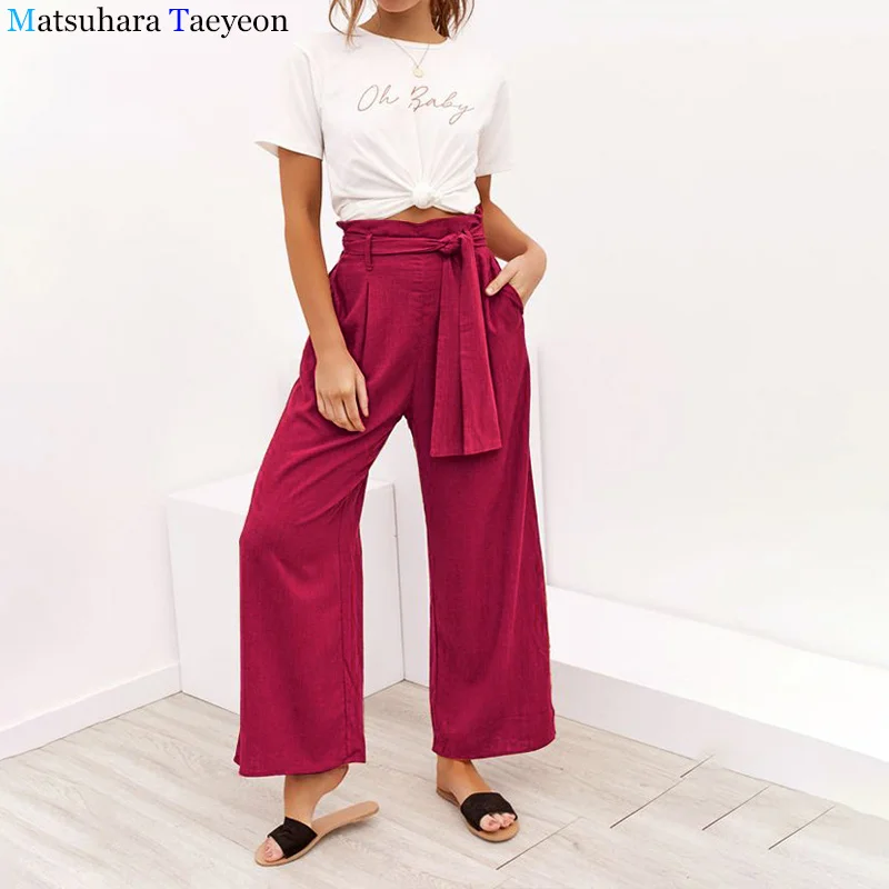

Womens Spring Summer Pants Cotton Linen Solid Elastic Waist Colors Harem Woman Pants Trousers Soft High Quality for Female Ladys