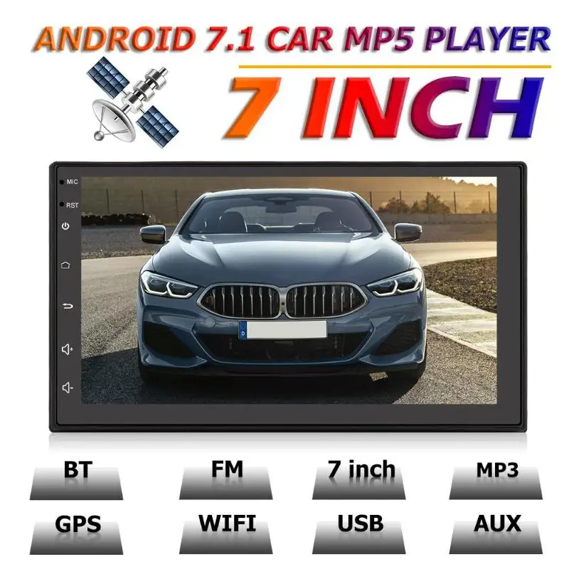 T9218 7 дюймов Android 7,1 сенсорный экран автомобиля MP5 плеер в тире стерео аудио Bluetooth 4,0 gps навигация FM радио Зеркало Ссылка