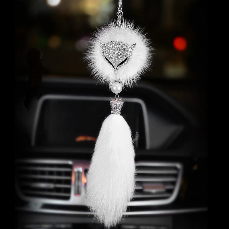 Charms crystal diamond Faux Fox Fur Cute Car pendant for lady girl creative car interior pendant Auto hanging jewelry Women gift - Название цвета: 02