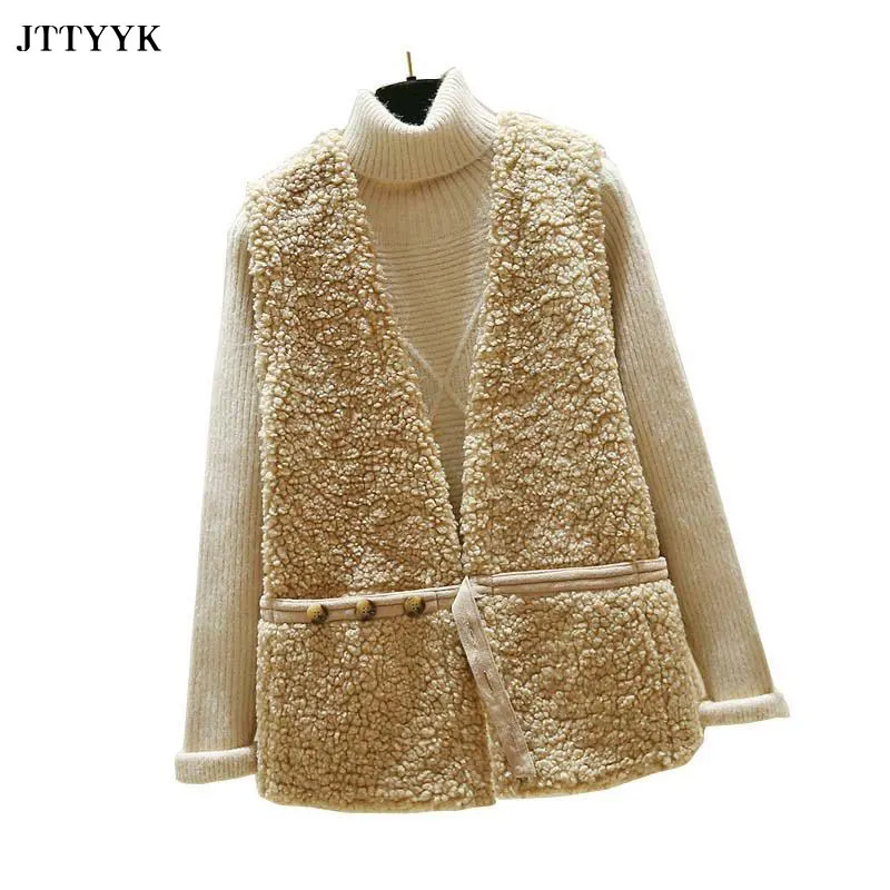 

Lamb Hair Vest For Womens 2020 Autumn Winter Loose Fur One-Piece Vest Jacket Women Fashion Waistcoat V-neck Casual Cardigan Vest