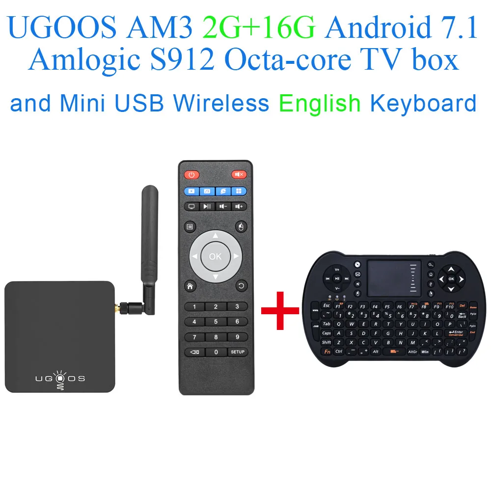 UGOOS ТВ приставка AM3 Смарт ТВ приставка Android 7,1 Amlogic S912 4K 2GB 16GB Мини ПК 2,4G 5G WiFi 1000M LAN DLNA Miracast HD медиаплеер - Цвет: tv box en keyboard1