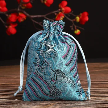 

50pcs 10x14cm Jewelry Brocade Bag Handmade Embroidery Drawstring Jewelry Packaging Pouches Gift Silk Trinket Storage Pouch