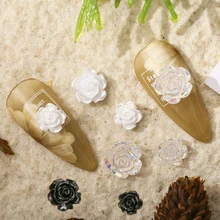 

50PCS or 10g 3D Pearl Light White Aurora AB Camellia Black Rose Flowers Resin Nail Art Rhinestones Decoration Manicure Ornaments