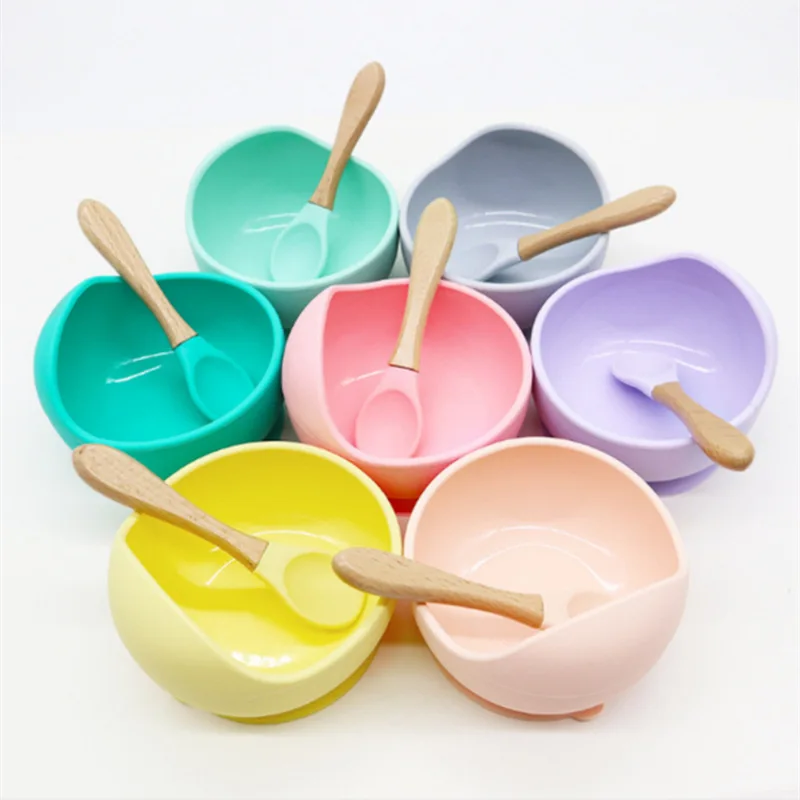 Baby Silicone Feeding Bowl Set Tableware BPA Free Children's Handle Spoon Food Grade Non-Silp Suction Kids tableware | Мать и ребенок