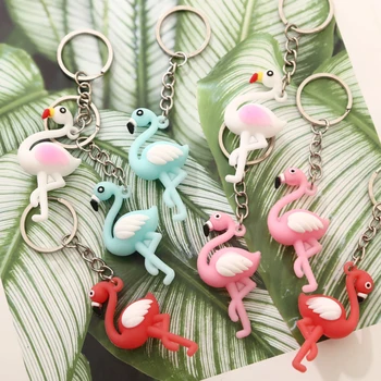 

100pcs/lot Plastic Flamingo Keychain Mini FMG Key Chain Bird Key Ring Cartoon Animals Keyring