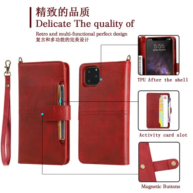 Многофункциональный съемный твердый флип для Coque iPhone11 Pro Max Роскошный чехол кошелек для iPhone 11 Pro Max чехол iPhone11 11Pro