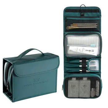 

Multifunctional Folding Wash Bag Bathroom Hanging Bag Portable Matt PU Travel Cosmetics Organize Storage Bag