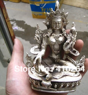

Elegant oblation Hight 15CM Green Tara Buddha silver statue