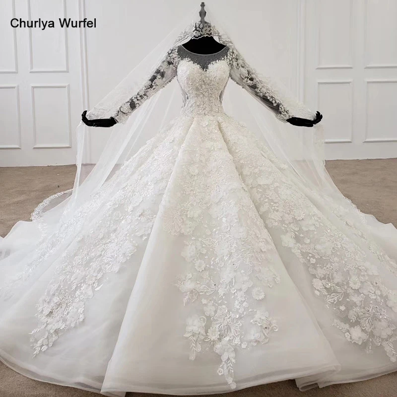 xj9879 Princess Wedding Dress 2020 Luxury Lace Ball Gowns robe de mariee Bride long sleeves vestido noiva | Свадьбы и торжества