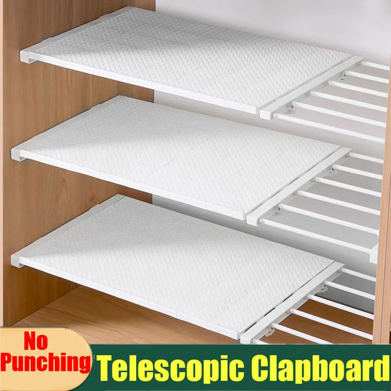 

Home No Punching Telescopic Clapboard Kitchen Bathroom Wardrobe Partition Divider Layered Dormitory Storage Rack Compartment