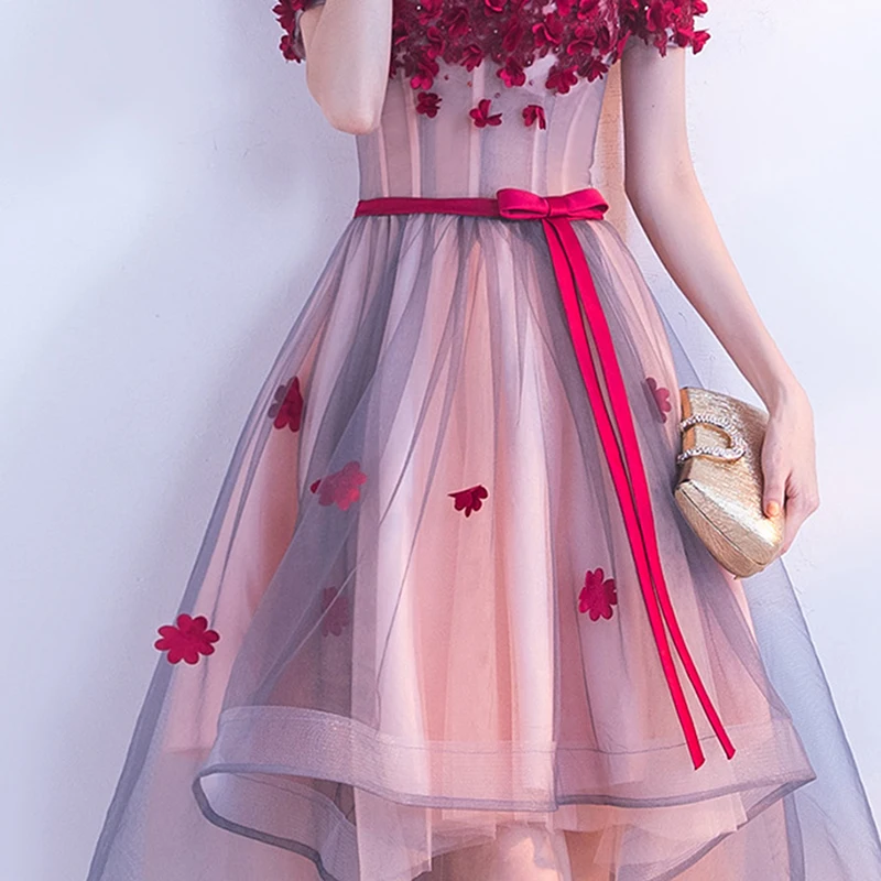 High Low New Flowers Bridesmaid Dresses Plus Size Elegant Boat Neck Short Sleeves Pearls Robe De Soiree Princess Gown bridesmaid dresses