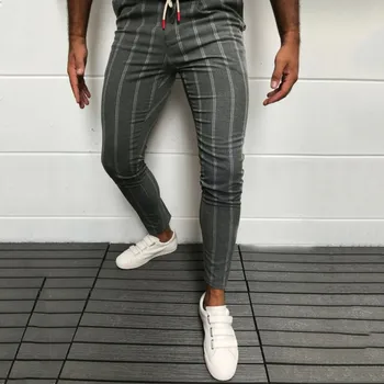 

Men's Casual Pants Ankle-Length Elastic Strap Striped Jogger Sports Pocket Fitness Sweatpants Long Pants #35