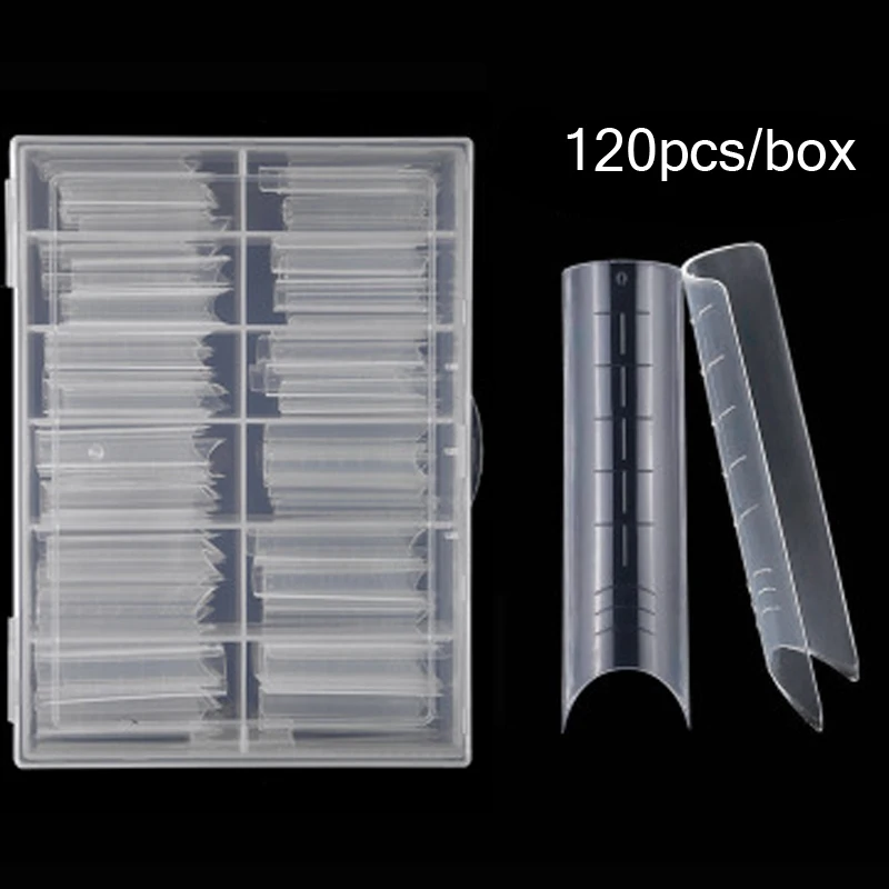 

120pcs/box Clear Dual Extra long Nail Forms Nail System Quick Building Gel Mold Tips For Nail Extension Form UV Gel Mold Tips YT