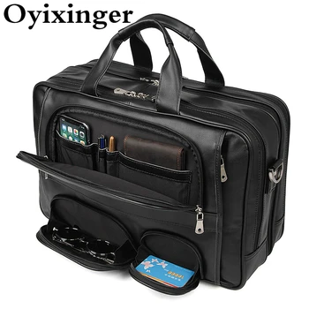 OYIXINGER 남성용 레트로 정품 가죽 비즈니스 서류 가방, 럭셔리 노트북 가방, 17 인치 맥북 HP 오피스 숄더백