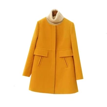 Новинка, весеннее осеннее шерстяное пальто размера плюс, женское Свободное пальто a-aline с длинным рукавом и круглым вырезом, средней длины, черное, желтое, корейское пальто Casacos