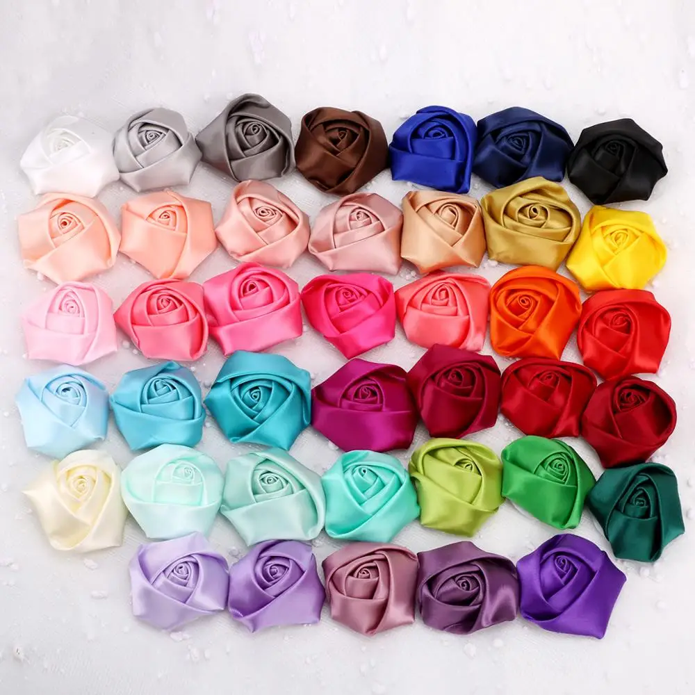 

10Pieces/Lot Size 5CM Ribbon Rose Buds Silk Satin Flowers Handmade DIY Wedding Bouquet Flower Girl Hair Cloth Accessories