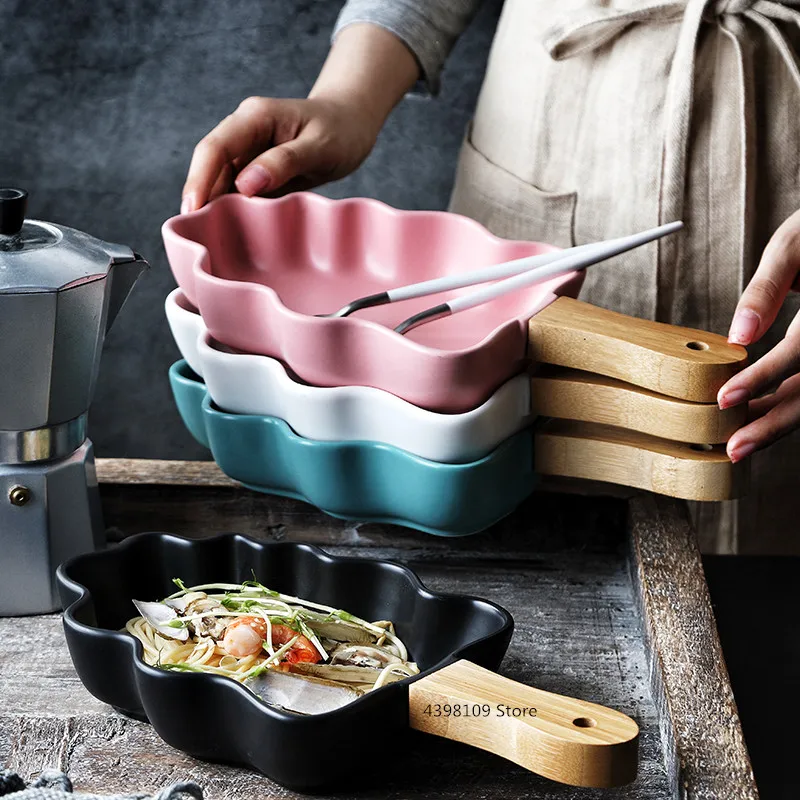 Матовая керамическая деревянная ручка поднос для выпечки бытовая посуда