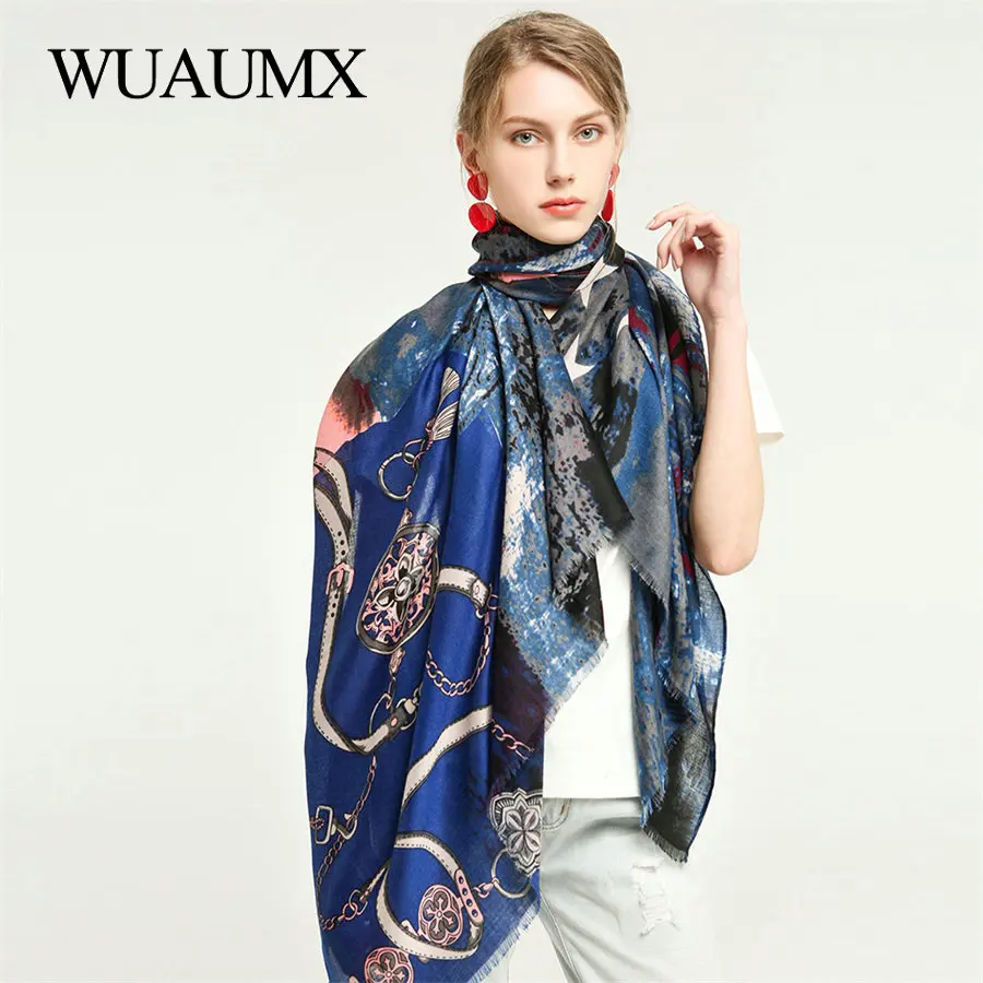 

Wuaumx NEW Fashion Scarf For Women Spring Autumn Ladies Scarves Chain Pattern Shawl Wraps Large Size Scarf For Female Wholesale