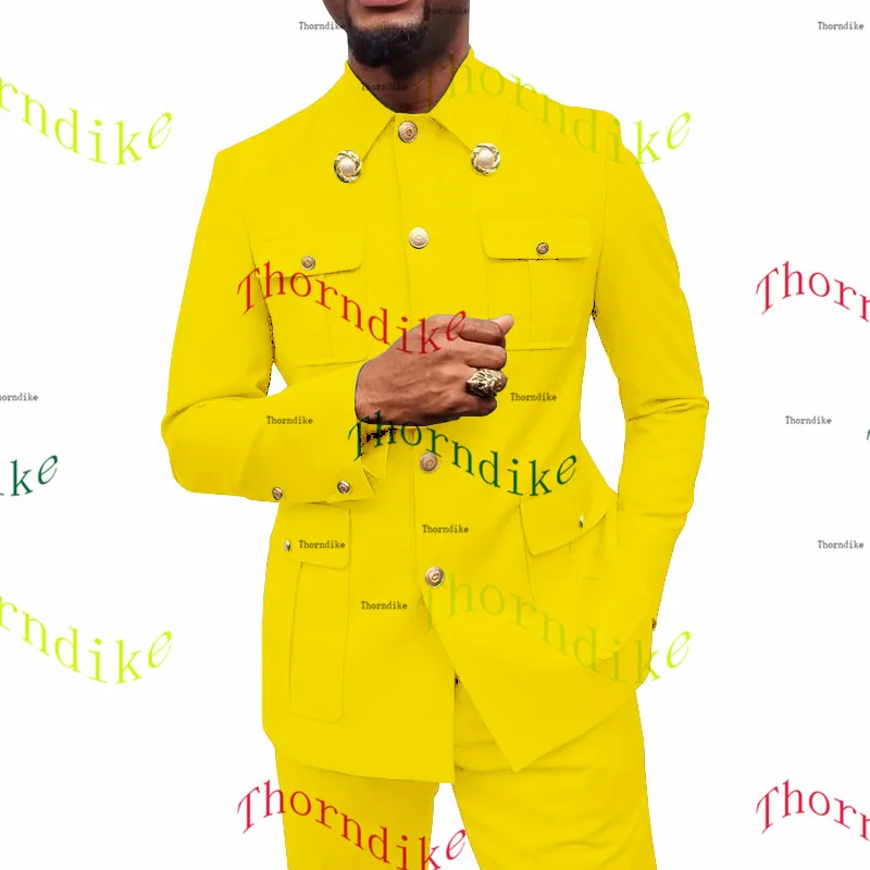 Thorndike Coffee Safari Men's Suits Tailor-Made Blazers Pants Normal Business Causal Party Singer Groom Wedding Prom