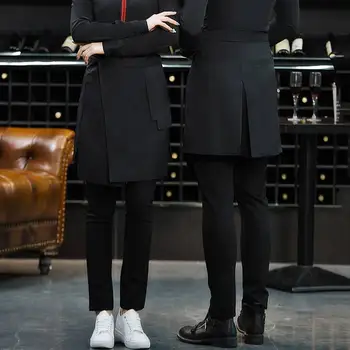 

Waiter Uniform Aprons Unisex Pockets Solid Button Up Irregular Skirts Aprons Cafe Restaurant Work Skirts Chef Costumes INCERUN