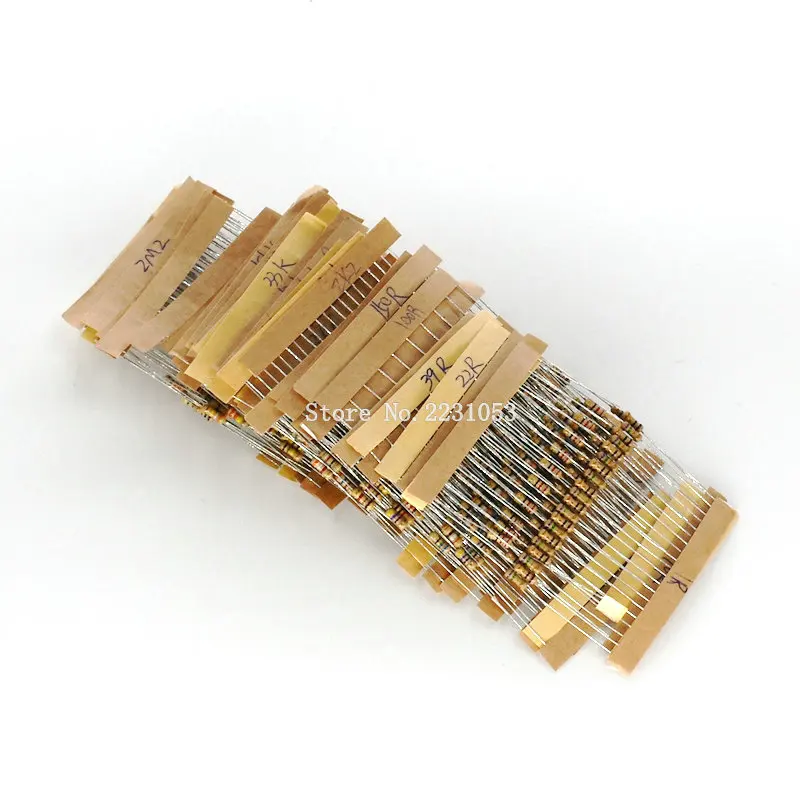 Carbon Film Resistor Kit 500PCS/LOT 1/4w 0.25w 5% Carbon Film Resistor Kit 50 Values Assortment Pack Mix Selection 1 ohm-10M ohm 50 Values Each 10PCS