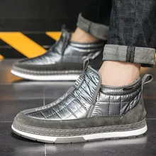 

Brand Snow Boots Men Fashion Ankle 2021 Winter New Plus Velvet Warm Short Men Boots Round Toe Slip-On Casual Platform Boots Men
