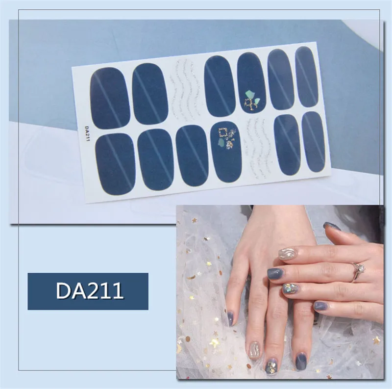 14tips/лист полное покрытие для ногтей наклейки-лак полоски однотонный нейл-арта украшения в форме сердца конструкции блеск порошок маникюрные Типсы - Цвет: DA211