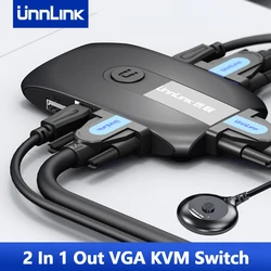 Unnlink – commutateur KVM VGA 1080P, 2x1, avec extension, pour ordinateur portable, partager 1 moniteur, 3 USB 2.0, souris, clavier, imprimante Udisk 