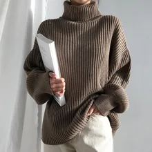^#Cheap Fall Winter Office Ladies Turtleneck Sweaters Solid Color Loose Oversize Pullover Women's Lantern Sleeve Sweaters Korean Style ^#Cheap Fall Winter Office Ladies Turtleneck Sweaters Solid Color Loose Oversize Pullover Women's Lantern Sleeve Sweaters Korean Style