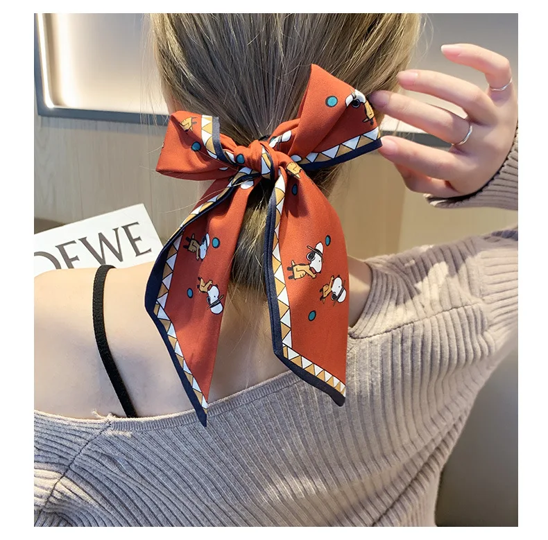 Fashion Retro Letters Hair Streamer Houndstooth French Ponytail Holder Multi-use Tassel Hair Bows Hair Bands Women Accessories