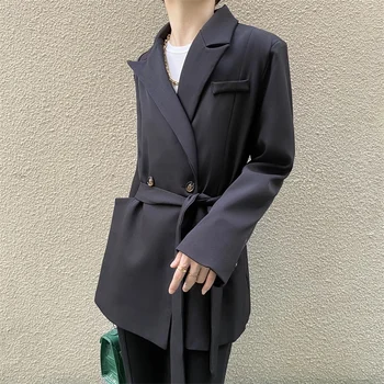 

Comelsexy OL Notched Minimalist Double Breasted Solid Blazer Coat 2020 New Lace-up Formal Long Sleeve Women Blazers Suit Jacket