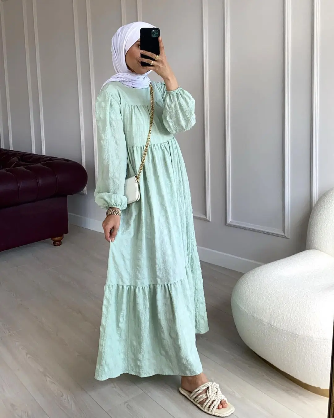 Eid Mubarak Muslim Hijab Dress Women 
