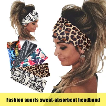 Floral Print Turban Knot Headwrap Sports Elastic Yoga Hairband Fashion Cotton Fabric Wide Headband For
