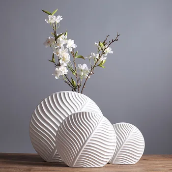 

Nordic Leaves Decoration Home Soft Decorations Simple White Ceramic Vase Modern Crafts Furnishings