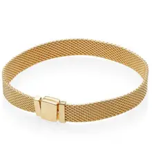 Подлинный 925 пробы серебряный браслет золотого цвета Блестящий тканый сетчатый рефлексион браслет подходит для женщин шарик шарм Diy ювелирные изделия