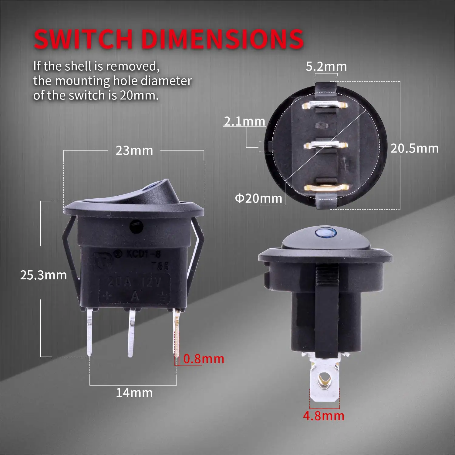 Round Rocker Switch Mount DAIERTEK Round Rocker Switch Housing 20MM 12V LED On Off Dash Panel ...