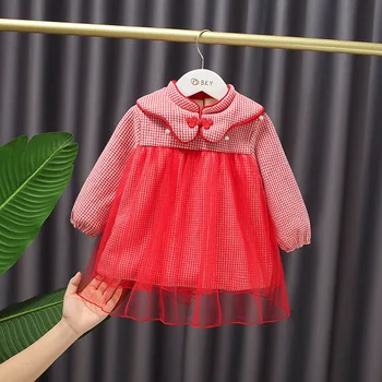 

Little Girl's Chinese-style Fairy Skirt Winter Fleece Lining Warm Mesh Skirt Festive Princess Dress Above Knee, Mini Cute Cotton