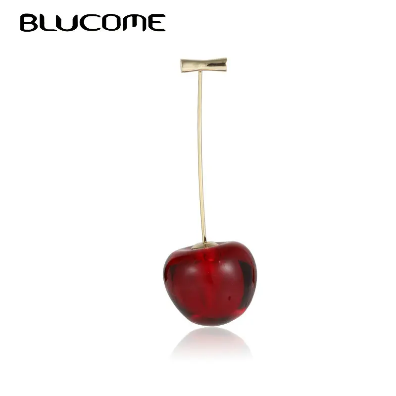 Blucome Vivid Cherry Fruit Enamel Brooches Gift For Women Men Clothes Scarf Suit Lapel Pin Clip Lovely Banquet Badge Corsage