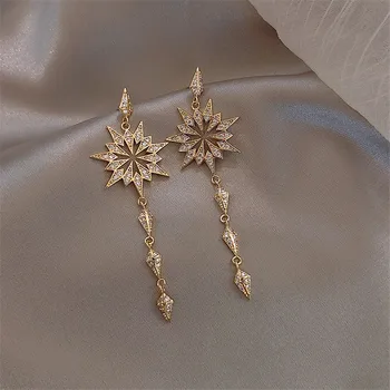 

Vintage Luxury AAA Cubic Zirconia Gold Pendant Earrings Woman Bride Wedding Crystal Statement Earrings Gifts for Girls Jewelry