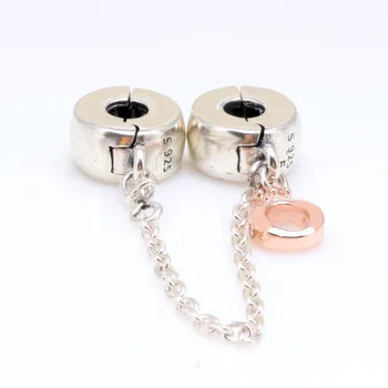 

Free Shipping Real 925 Sterling Silver Rose Gold Crown Mobile Safety Chain Fit Pandora Women Bracelet & Necklace Diy Jewelry