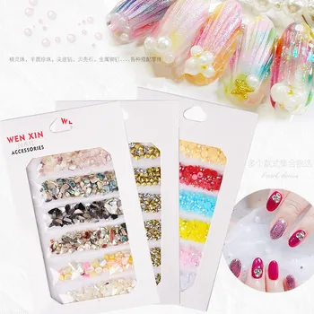 

Japanese nail art jewelry rivets rhinestone pearl New York storm mixed steel beads micro-drill elf beads 6 grid jewelry Nail dec