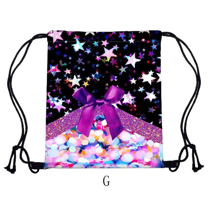 Portable Women Christmas Backpack Print Shopping Bags Drawstring Travel Bag F42A