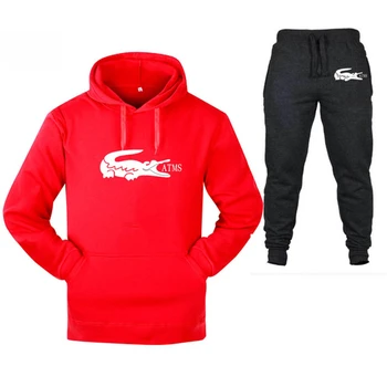 

New Men's Hooded Sweater Set Crocodile Sportswear Pullover Sweater Hoodie + Sweatpants Jogging Men's Pullover 2XL Sports Suit Me