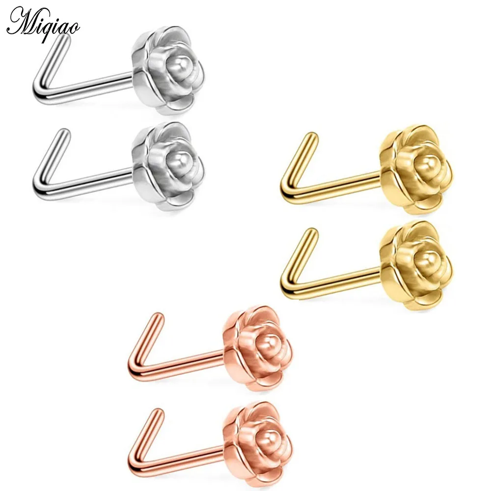 

Miqiao 2pcs Body Piercing Titanium Steel Rose Flower Nose Stud Earrings New