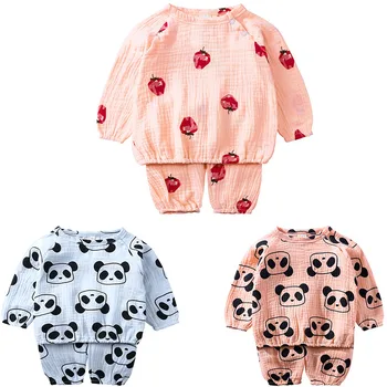 

2019 Spring Autumn Panda Print Baby Pajamas Set Long Sleeve TOP Pant 2Pc Boys Girls Leisure Wear