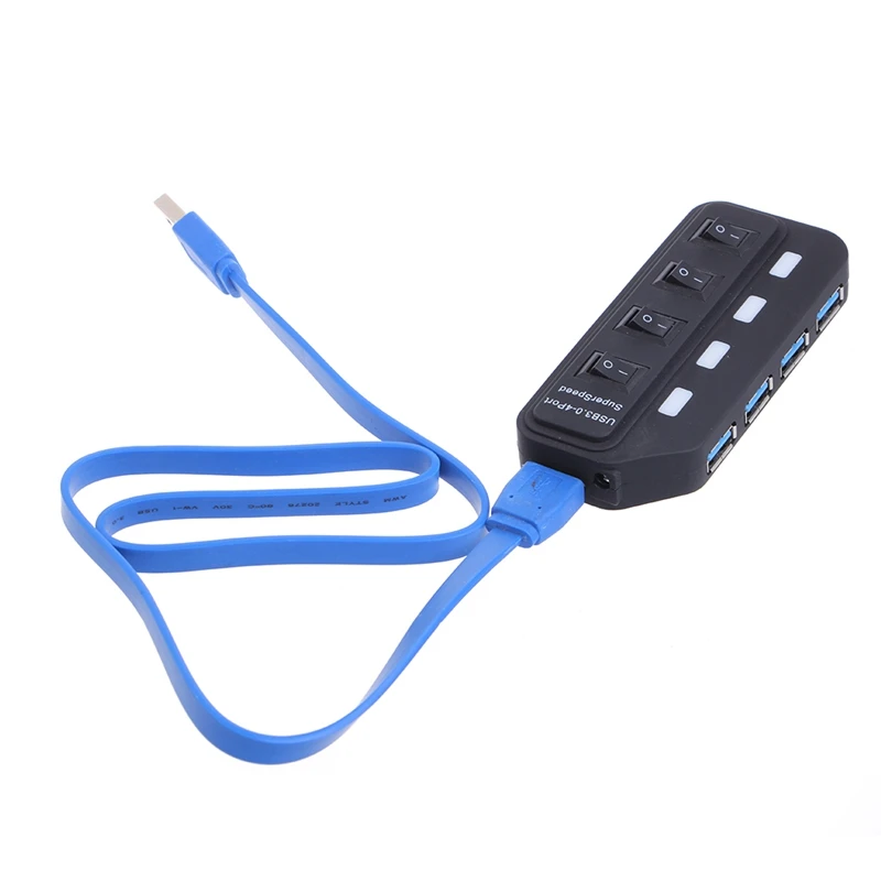 

High Speed 4-Port USB 3.0 Hub With Switch LED Indicator USB Splitter Adapter